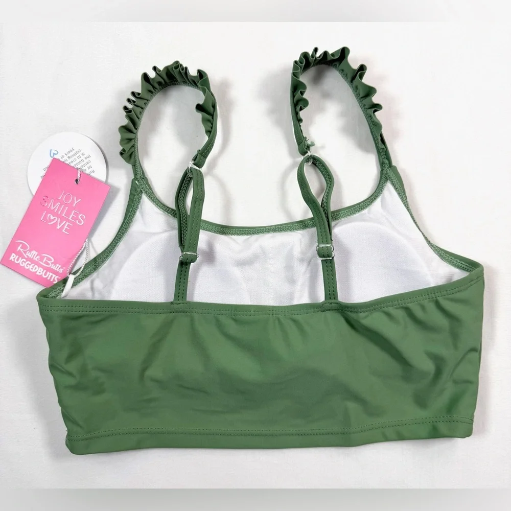 NWT RUFFLE BUTTS Tween‎ Girls' Green Ruffle Strap Bikini Top Swimwear Size 14